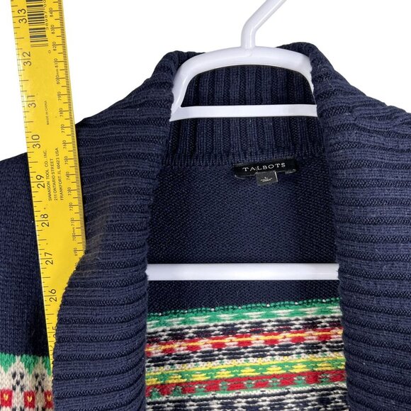 Talbots Womens L Fair Isle Shawl Collar Cardigan Sweater Soft Cozy Cotton Blend - Picture 11 of 16